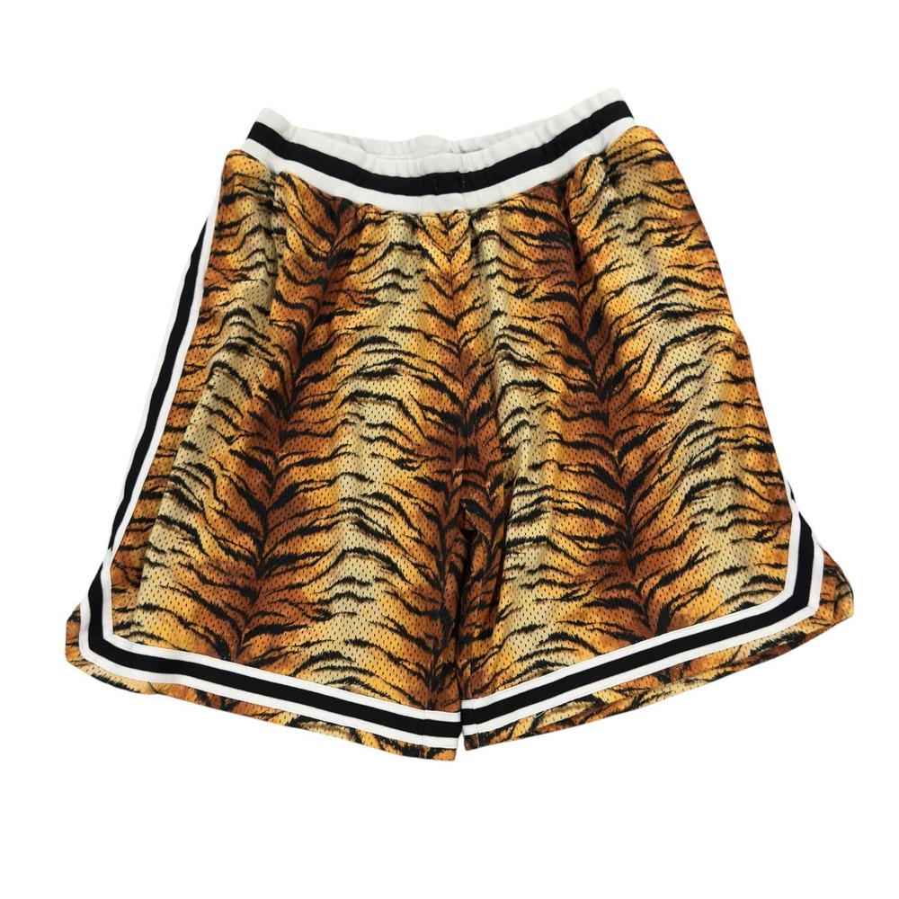 John Elliott Men's Size 4 (XL) Orange Tiger Print 9.5" Mesh Game Practice Shorts